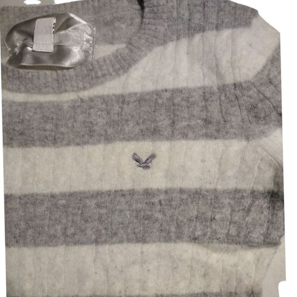 Angora & Lambswool Sweater Girls Size Small American Eagle Gray & White Stripes - Picture 5 of 7